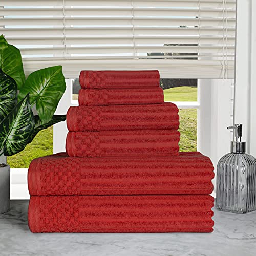 Superior Cotton 6-Piece Solid and Ribbed Towel Set, Face Towels 13” x 13”, Hand Towels 16” x 28”, Bath Towels 27” x 54”, Burgundy - Image 2