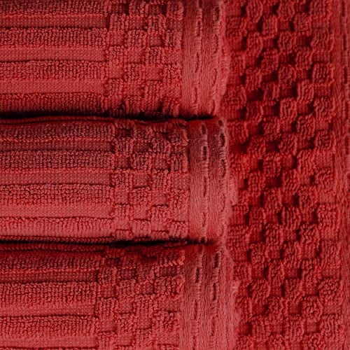 Superior Cotton 6-Piece Solid and Ribbed Towel Set, Face Towels 13” x 13”, Hand Towels 16” x 28”, Bath Towels 27” x 54”, Burgundy - Image 5