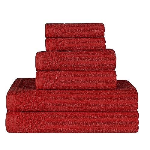 Superior Cotton 6-Piece Solid and Ribbed Towel Set, Face Towels 13” x 13”, Hand Towels 16” x 28”, Bath Towels 27” x 54”, Burgundy - Image 1