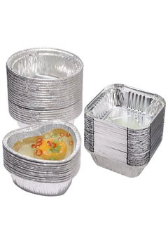 SYOSI Foil Trays Foil Containers Mini Disposable Tins Trays Without Lids for Cakes Bread and Muffins in Aluminium Foil Trays Heart Shape Square Round Portable Food Containers (60 Pack)  - Image 1