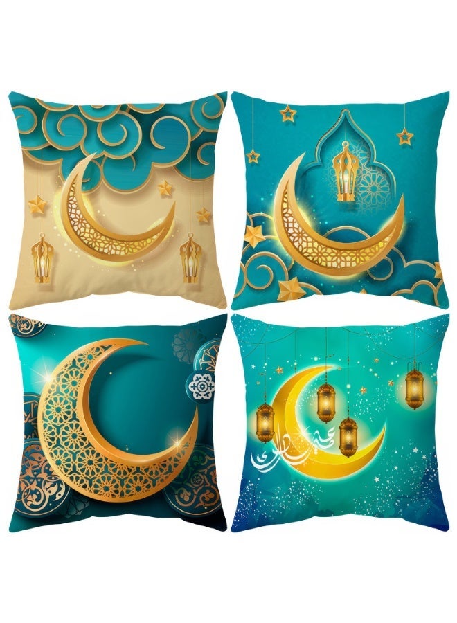 THROW PILLOW COVERS 4 PACK RAMADAN PILLOW COVERS 18 X 18 INCH BREATHABLE VELVET CUSHION PROTECTORS FOR RAMADAN LIVING ROOM SOFA COUCH DECORATION (PATTERN E, VELVET)