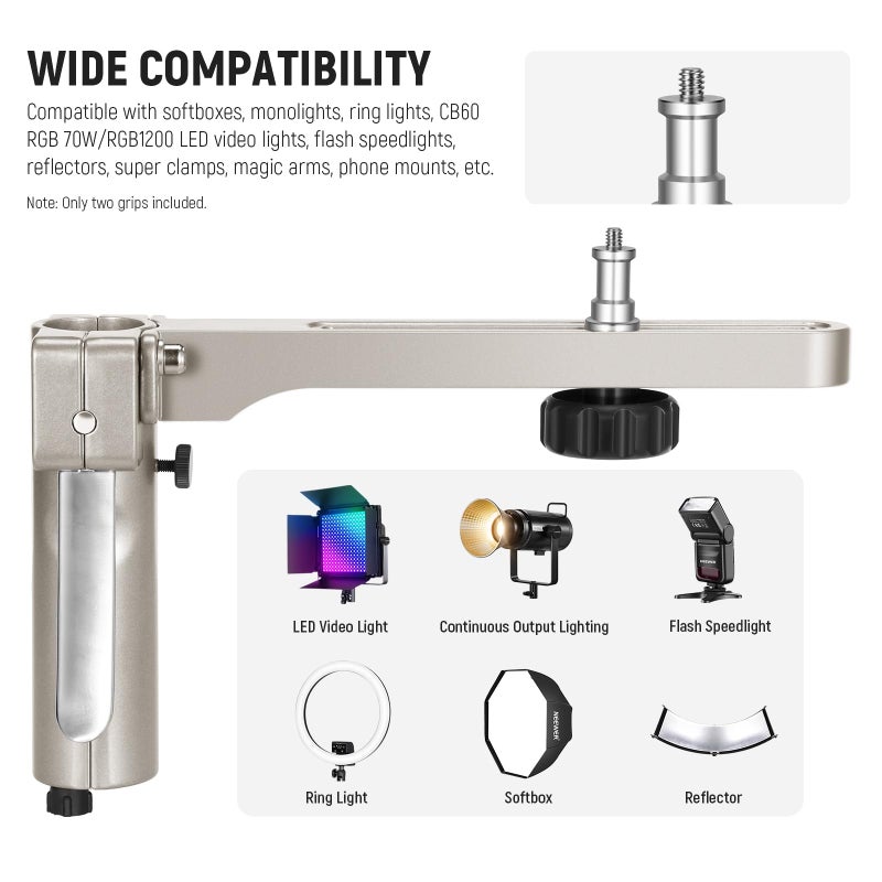 NEEWER 6.5ft/198cm Stainless Steel Light Stand, Heavy Duty Tripod Stand with Caster Wheels, 2 Sliding Arms with Pistol Grip, Folding Leg for Photography Softbox Monolight, Max. Load 35lb/16kg, ST198SS - Image 4