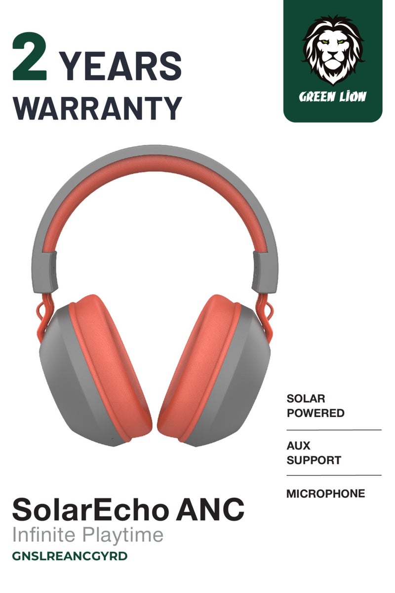GREEN LION SolarEcho ANC / Microphone / Aux Support / Infinite Play Time / Music / Movies - Red/Grey - Image 1