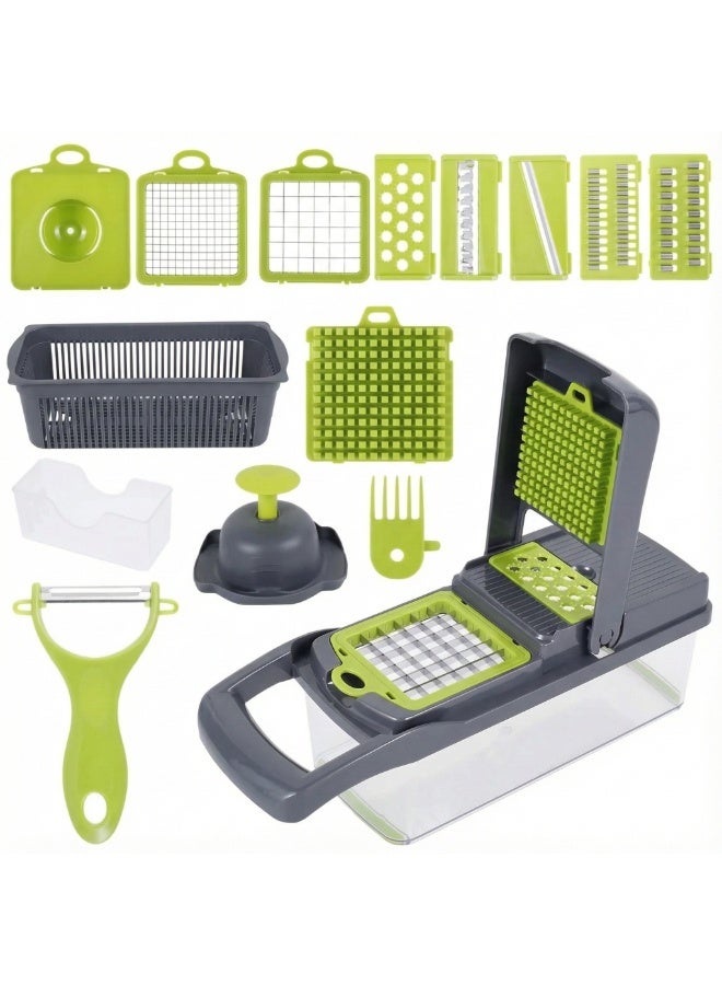 16 Pcs Vegetable Chopper and Slicer Set with Container, Manual Multi Function Veggie Dicer Grater and Peeler for Fast Salad and Food Prep - Image 1