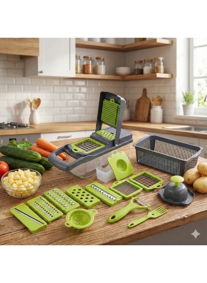 16 Pcs Vegetable Chopper and Slicer Set with Container, Manual Multi Function Veggie Dicer Grater and Peeler for Fast Salad and Food Prep - Image 2