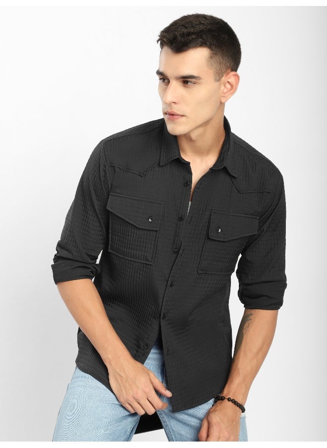 Beyoung Black Textured Western Shirt  - Image 1