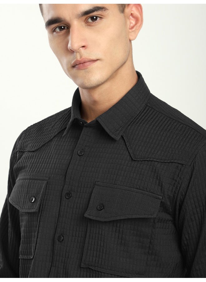 Beyoung Black Textured Western Shirt  - Image 3
