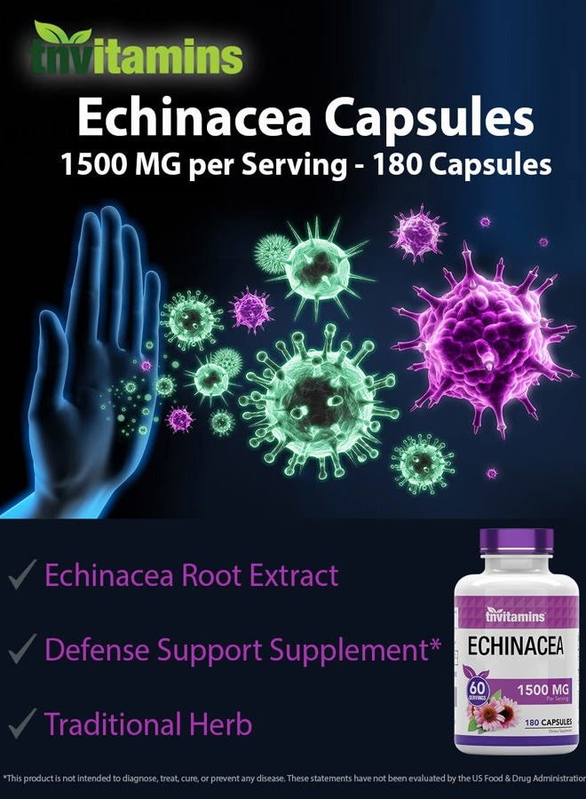 tnvitamins Echinacea Capsules (1500 MG - 180 Capsules) | Supports Health & Well-Being | Echinacea Root Herbal Extract Supplement | Produced in The USA - Image 4
