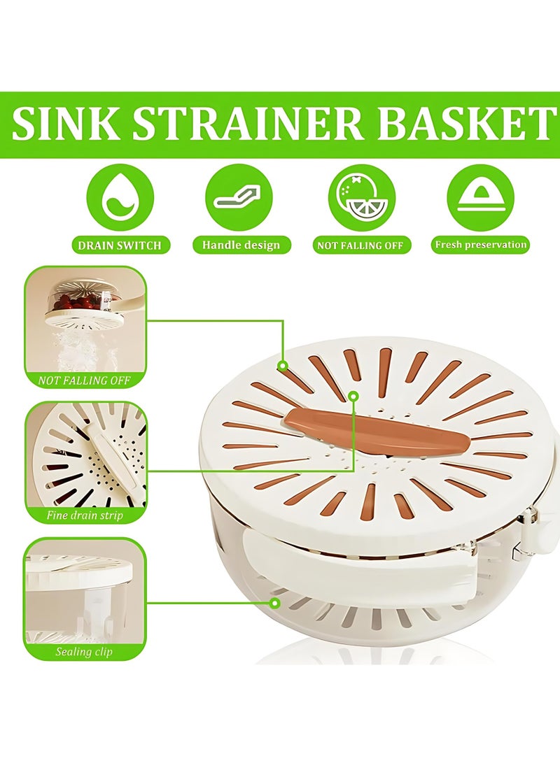 2-in-1 Multifunctional Drainer & Strainer Bowl – Food-Grade Dual-Layer Washing Basket with Lockable Lid, Foldable Handle, for Easy Fruit & Vegetable Rinsing, Draining, Mixing, and Storage – Versatile Kitchen Colander(Random Cream Brown/White)  - Image 3