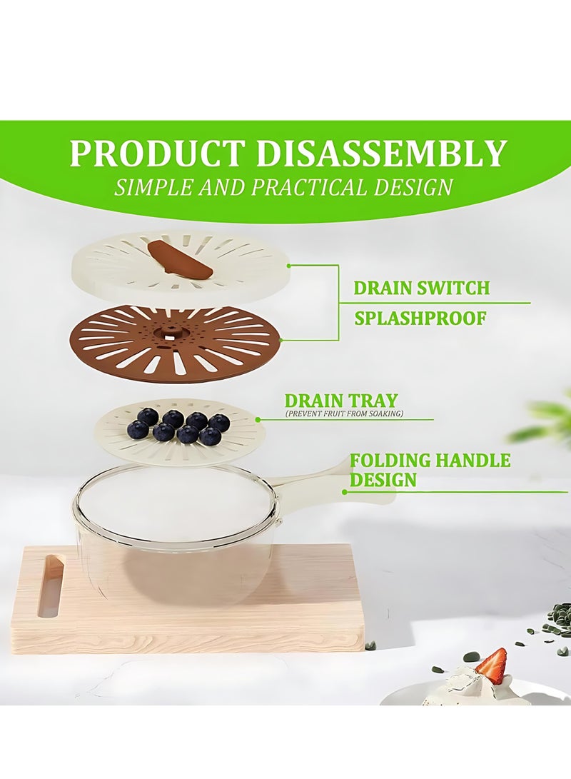2-in-1 Multifunctional Drainer & Strainer Bowl – Food-Grade Dual-Layer Washing Basket with Lockable Lid, Foldable Handle, for Easy Fruit & Vegetable Rinsing, Draining, Mixing, and Storage – Versatile Kitchen Colander(Random Cream Brown/White)  - Image 5