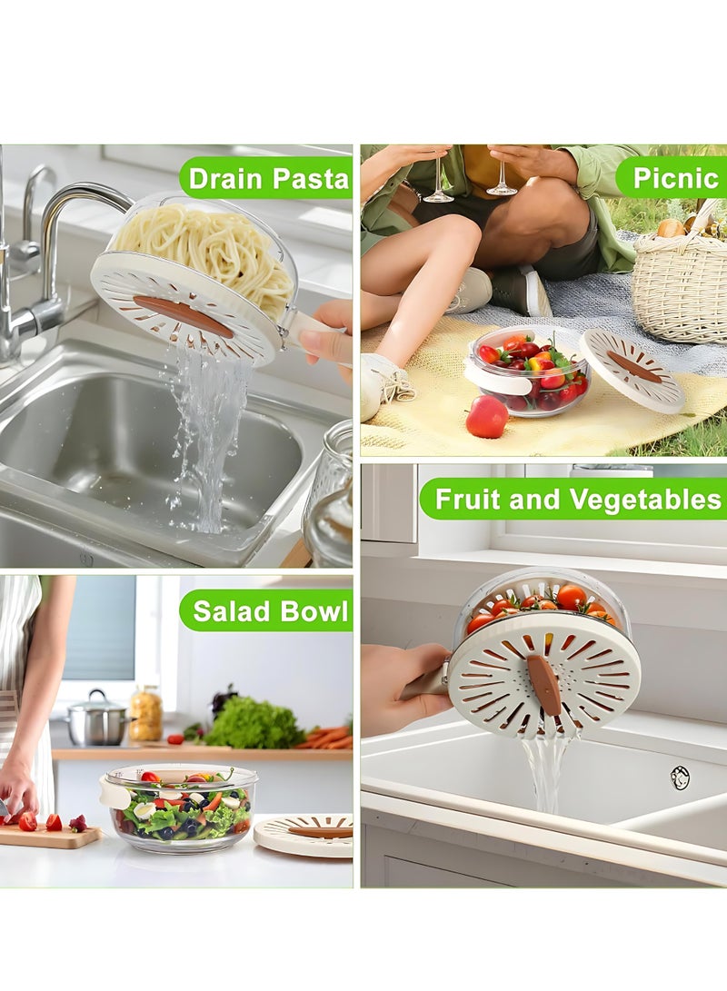2-in-1 Multifunctional Drainer & Strainer Bowl – Food-Grade Dual-Layer Washing Basket with Lockable Lid, Foldable Handle, for Easy Fruit & Vegetable Rinsing, Draining, Mixing, and Storage – Versatile Kitchen Colander(Random Cream Brown/White)  - Image 2