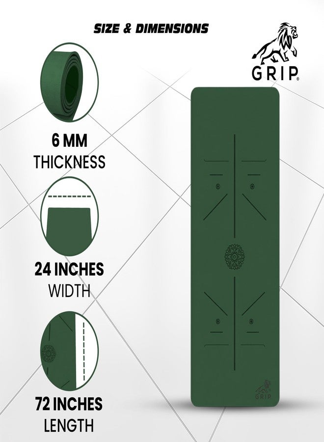 جريب بساط يوغا GRIP® | بساط تمارين | 24 × 72 بوصة | سمك 6 مم | تصميم محاذاة ماندالا | مانع للانزلاق | للمنزل والنادي الرياضي | للرجال والنساء | اللون الأخضر - Image 5