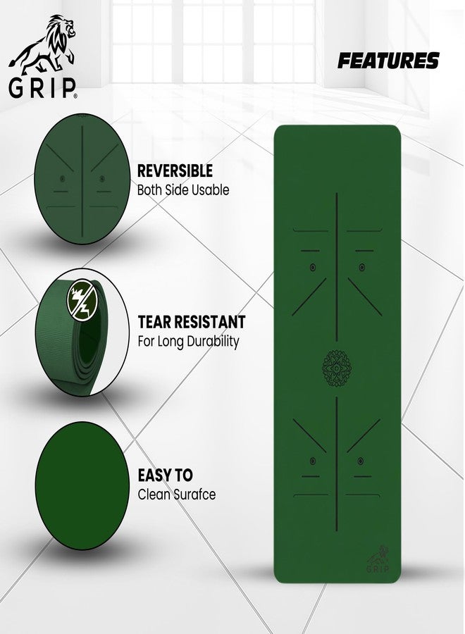 جريب بساط يوغا GRIP® | بساط تمارين | 24 × 72 بوصة | سمك 6 مم | تصميم محاذاة ماندالا | مانع للانزلاق | للمنزل والنادي الرياضي | للرجال والنساء | اللون الأخضر - Image 3