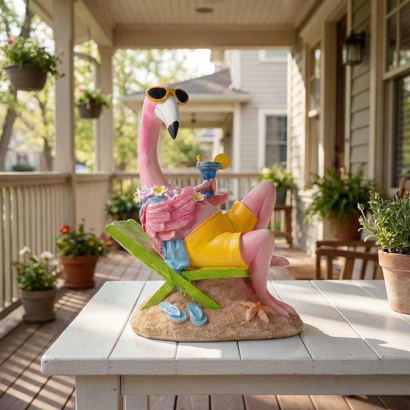 Euiroet Pink Flamingo Figurines, Resin Flamingo Decor for Garden & Patio | Unique Flamingo Tiki Bar for Outside Gifts, Outdoor & Garden Sculptures, Waterproof, Perfect for Mom & Grandma - Image 2