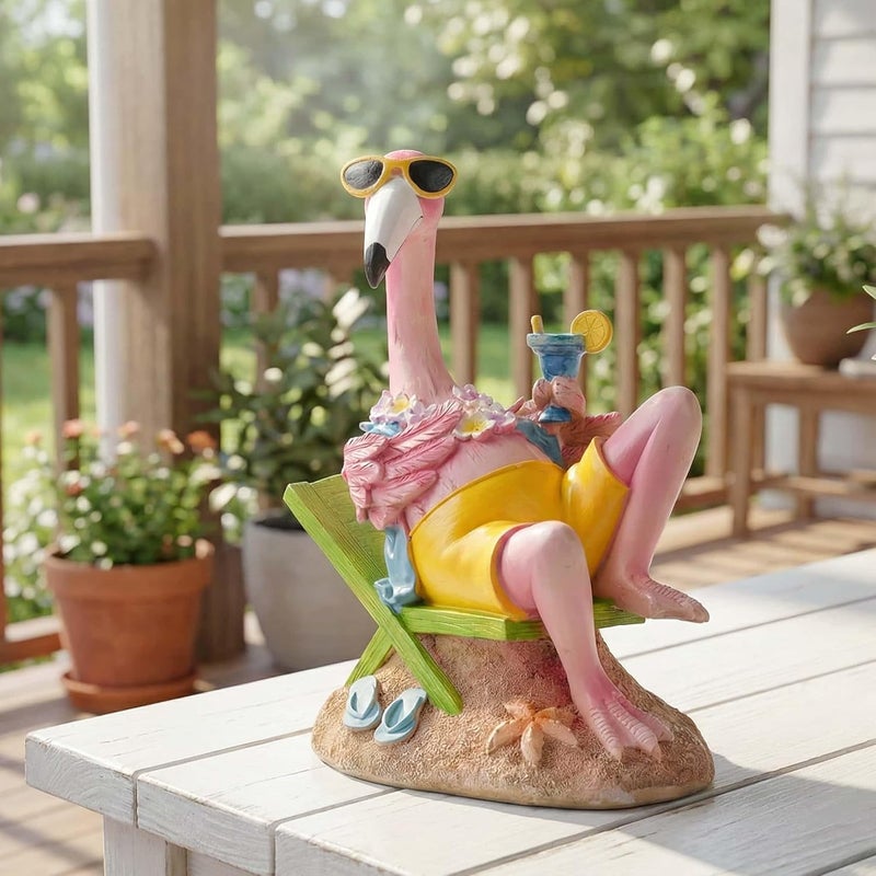 Euiroet Pink Flamingo Figurines, Resin Flamingo Decor for Garden & Patio | Unique Flamingo Tiki Bar for Outside Gifts, Outdoor & Garden Sculptures, Waterproof, Perfect for Mom & Grandma - Image 3