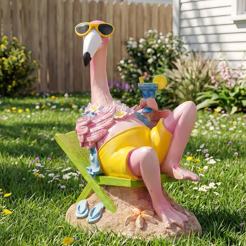 Euiroet Pink Flamingo Figurines, Resin Flamingo Decor for Garden & Patio | Unique Flamingo Tiki Bar for Outside Gifts, Outdoor & Garden Sculptures, Waterproof, Perfect for Mom & Grandma - Image 1