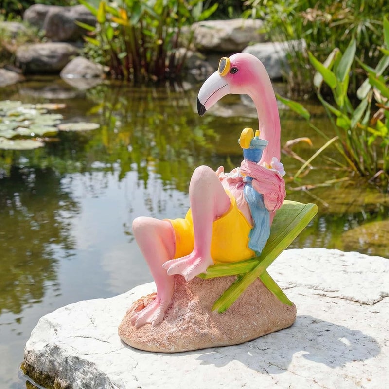 Euiroet Pink Flamingo Figurines, Resin Flamingo Decor for Garden & Patio | Unique Flamingo Tiki Bar for Outside Gifts, Outdoor & Garden Sculptures, Waterproof, Perfect for Mom & Grandma - Image 4