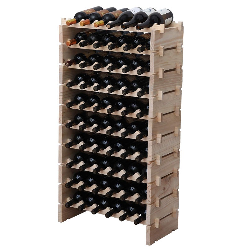 fdjamy fdjamy Wine Rack Solid Wood Stackable Storage Wooden Wine Rack Wine Cabinet 60 Bottles Natural Color 
