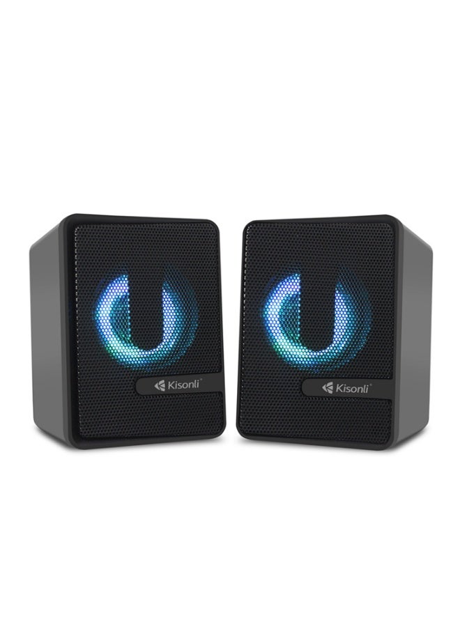 Kisonli L-4040 USB Powered Multimedia Speaker with AUX Cable & LED Lights – 2.0 Stereo Desktop Speaker - Image 5
