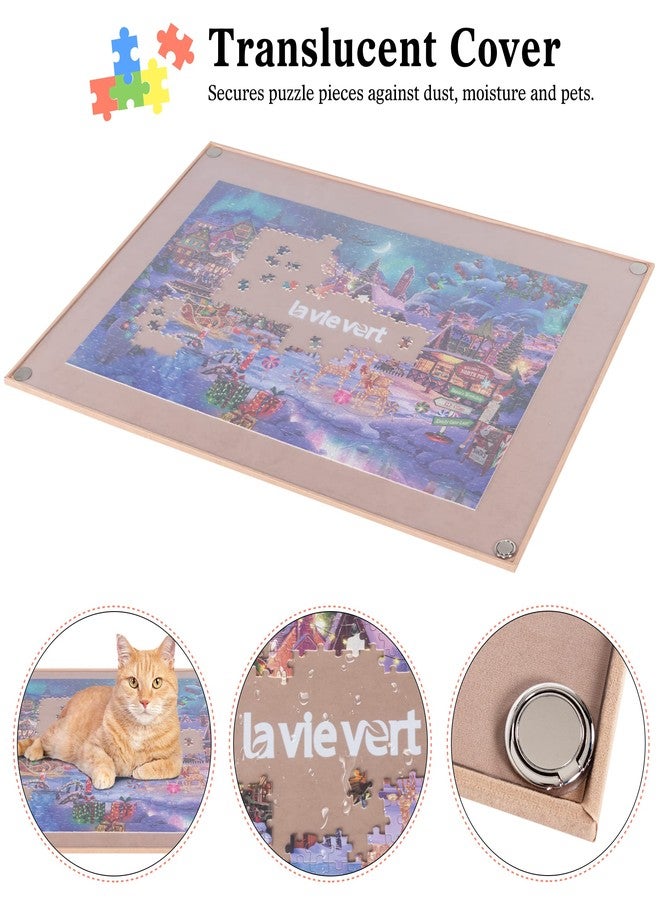 Lavievert Wooden Jigsaw Puzzle Board with Dust-Proof Cover, Lightweight & Portable Puzzle Mat Storage Saver with Non-Slip Surface for Up to 1000 Pieces - Khaki - Image 3