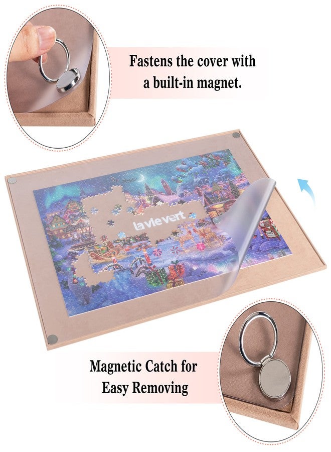 Lavievert Wooden Jigsaw Puzzle Board with Dust-Proof Cover, Lightweight & Portable Puzzle Mat Storage Saver with Non-Slip Surface for Up to 1000 Pieces - Khaki - Image 4