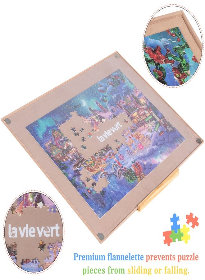 Lavievert Wooden Jigsaw Puzzle Board with Dust-Proof Cover, Lightweight & Portable Puzzle Mat Storage Saver with Non-Slip Surface for Up to 1000 Pieces - Khaki - Image 5