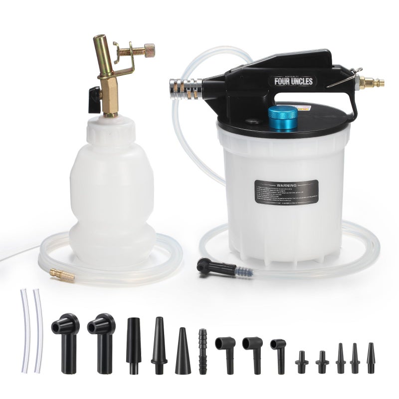 FOUR UNCLES 2L Brake Bleeder Vacuum Pump Kit Pneumatic Brake Fluid Extractor with 1L Refilling Bottle Adapters for Automotive Bleeding OnePerson Operation