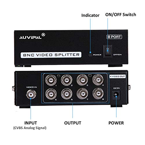 AuviPal 8-Port (1 Input 8 Output) BNC Video Splitter Box 1080P Coaxial Distributor Amplifier for Video Monitoring System CCTV Security Camera - Image 4
