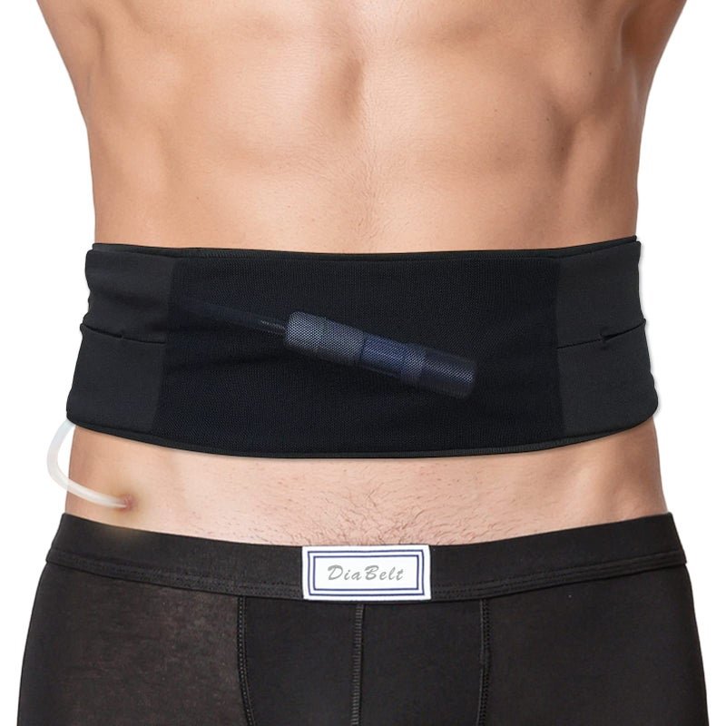 DiaBelt Breathable Peritoneal Dialysis Belt with Mesh Pouch PD Catheter Transfer Set Holder Accessories with Slits for GTube Feeding Tube Peg Tubing Stomach Women Men Adults Black