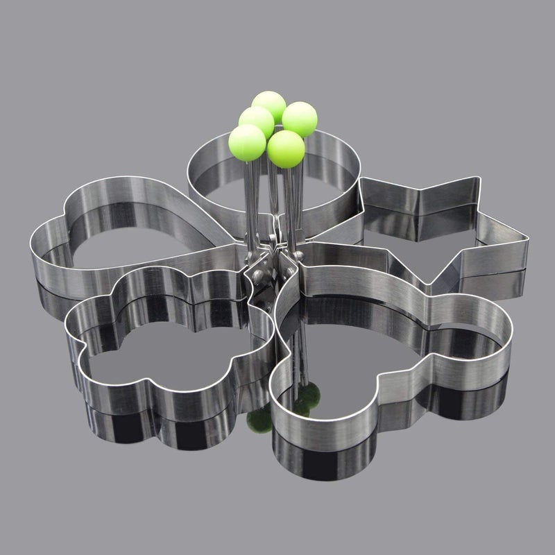 Nidy 5Pcs Egg Mold Ring Egg Pancake Mold Stainless Steel Cookware Ring For Creative Breakfast Round, Heart, Flower, Five-Pointed Star And Mickey Mouse Egg Shaped Baking Ring - 8.00 X 2.00 X 8.00 Cm - Image 3