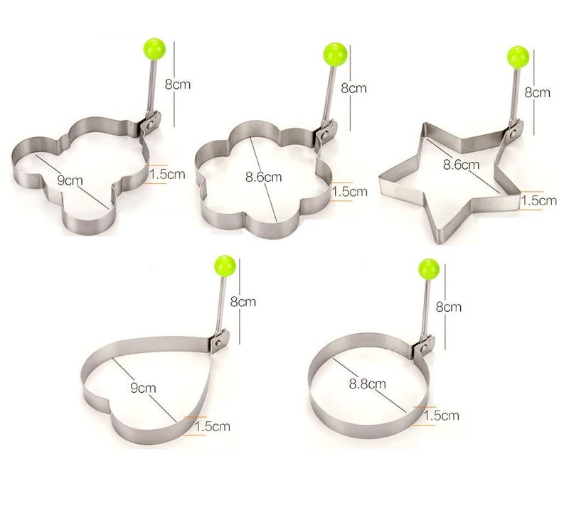 Nidy 5Pcs Egg Mold Ring Egg Pancake Mold Stainless Steel Cookware Ring For Creative Breakfast Round, Heart, Flower, Five-Pointed Star And Mickey Mouse Egg Shaped Baking Ring - 8.00 X 2.00 X 8.00 Cm - Image 2