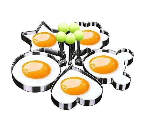 Nidy 5Pcs Egg Mold Ring Egg Pancake Mold Stainless Steel Cookware Ring For Creative Breakfast Round, Heart, Flower, Five-Pointed Star And Mickey Mouse Egg Shaped Baking Ring - 8.00 X 2.00 X 8.00 Cm - Image 1