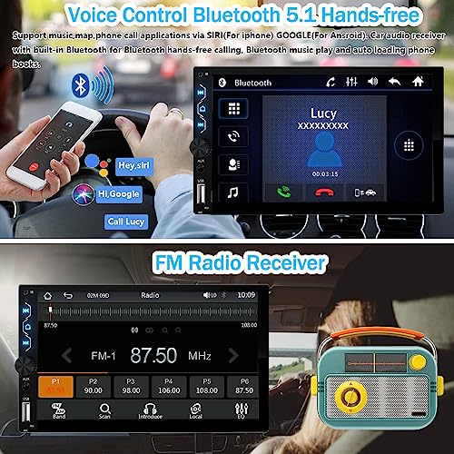 Leadfan Double Din Car Stereo with Wireless Carplay,Wireless Android Auto,7 inch Touch Screen Radio with Backup Camera,Bluetooth Car Audio Receiver,Mirror Link,SWC,FM/USB/AUX/Subwoofer - Image 2