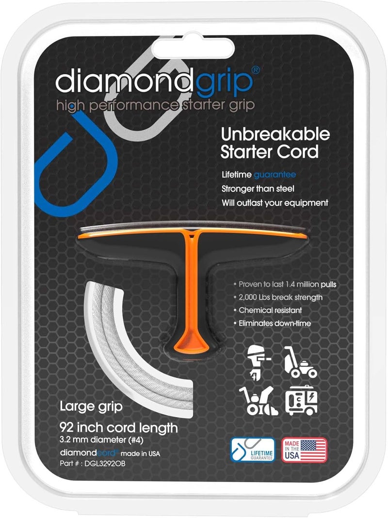 Diamondgrip Large with 92 Inch by 3.2 mm Unbreakable Gas Engine Pull Starter Recoil Replacement Cord Kit with Orange and Black Grip… - Image 1