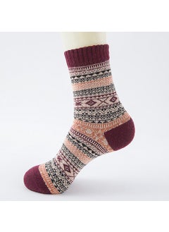 Generic Socks autumn and winter new double retro rabbit wool socks mens national wind warm socks a generation of wool socks socks Wine Red  - Image 1
