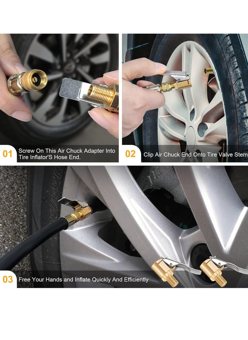 2 Pack Brass Locking Tire Air Chuck Tire Inflator Hose Adapter for Twist On Connection Convert to Lock On No Air Leakage Air Compressor Pump Clip On Tire Chucks Tire Nozzle with Tire Valve Thread