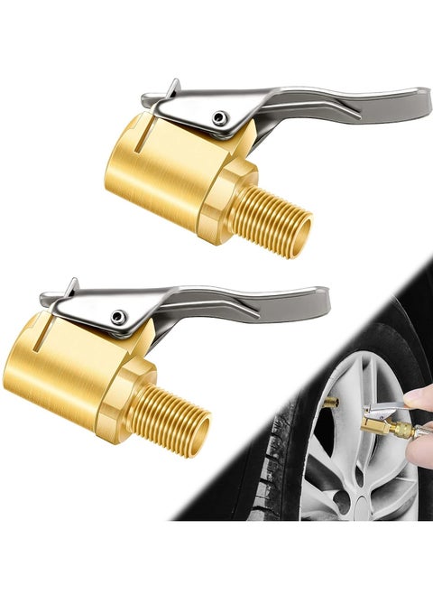 2 Pack Brass Locking Tire Air Chuck Tire Inflator Hose Adapter for Twist On Connection Convert to Lock On No Air Leakage Air Compressor Pump Clip On Tire Chucks Tire Nozzle with Tire Valve Thread