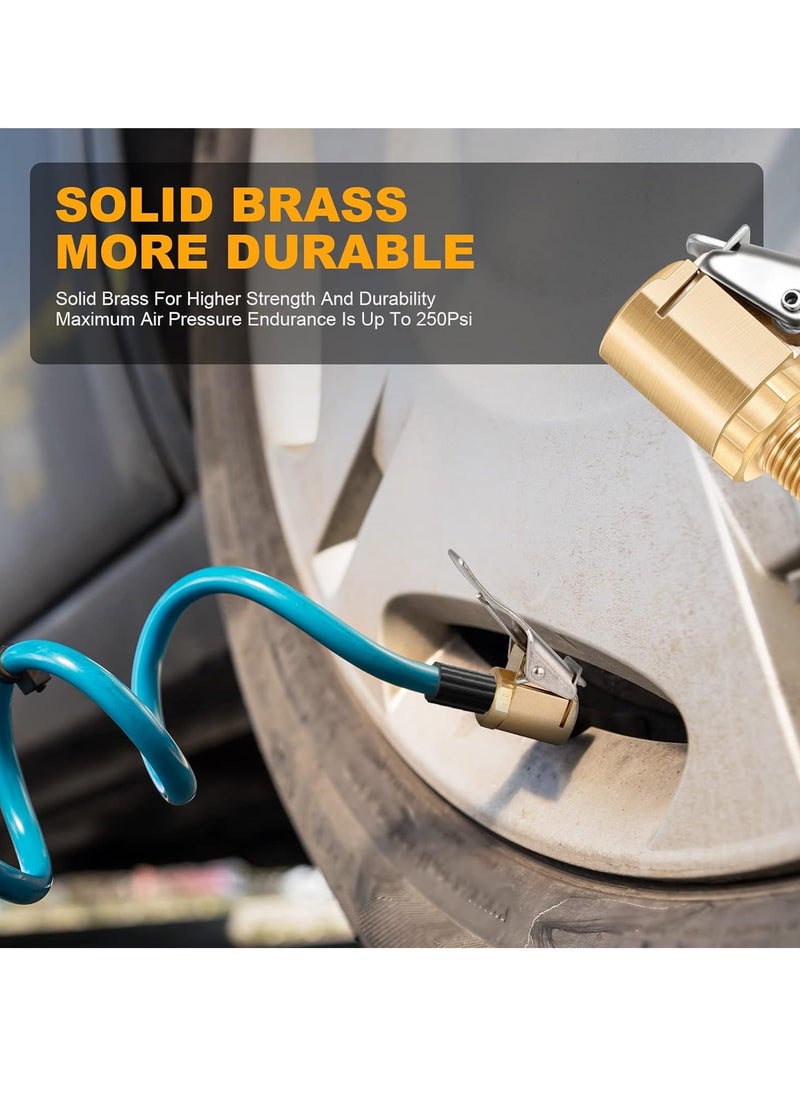 2 Pack Brass Locking Tire Air Chuck Tire Inflator Hose Adapter for Twist On Connection Convert to Lock On No Air Leakage Air Compressor Pump Clip On Tire Chucks Tire Nozzle with Tire Valve Thread