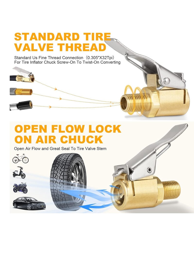 2 Pack Brass Locking Tire Air Chuck Tire Inflator Hose Adapter for Twist On Connection Convert to Lock On No Air Leakage Air Compressor Pump Clip On Tire Chucks Tire Nozzle with Tire Valve Thread