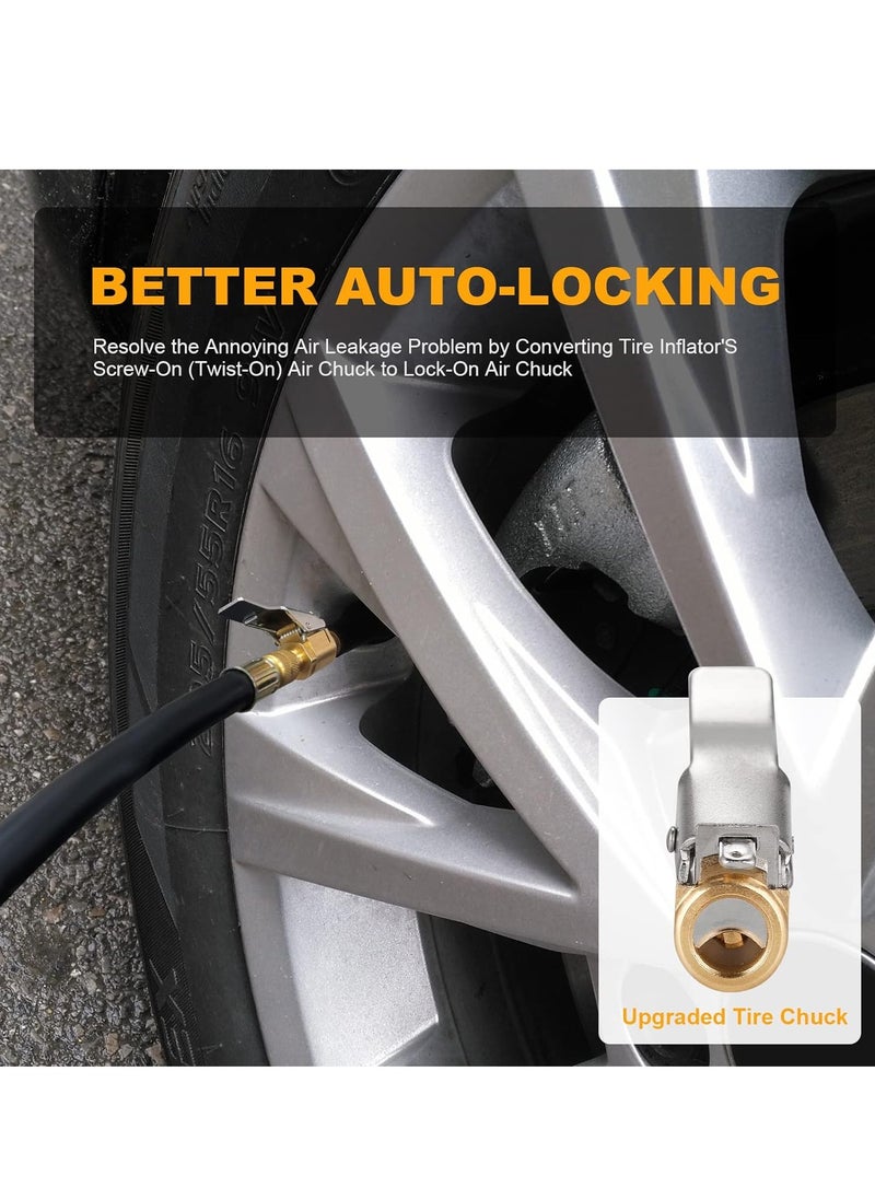 2 Pack Brass Locking Tire Air Chuck Tire Inflator Hose Adapter for Twist On Connection Convert to Lock On No Air Leakage Air Compressor Pump Clip On Tire Chucks Tire Nozzle with Tire Valve Thread
