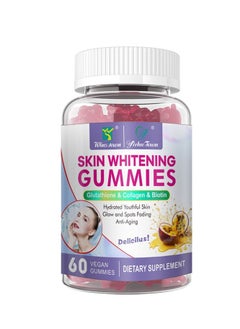 Skin Whitening Gummies With L-Glutathione & Collagen & Biotin Hydrated Youthful Skin Glow and Spots Fading Anti-Aging 60 Vegan Gummies