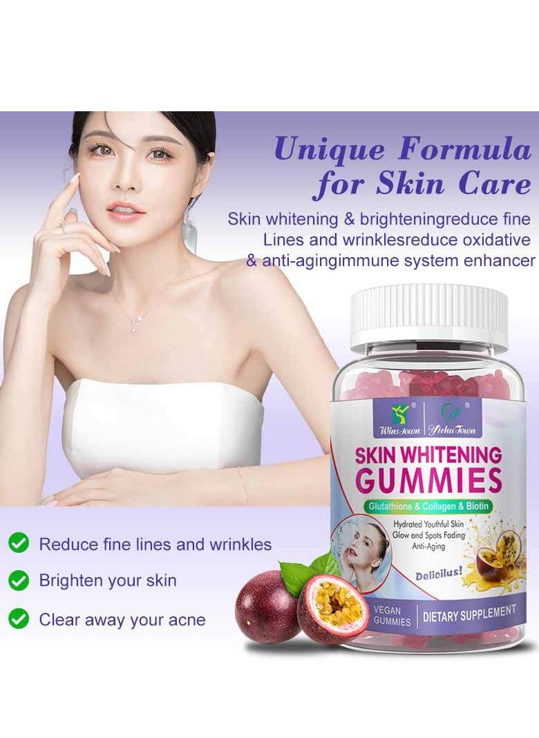 Wins Town - Skin Whitening Gummies With L-Glutathione & Collagen & Biotin Hydrated Youthful Skin Glow and Spots Fading Anti-Aging 60 Vegan Gummies - Image 1