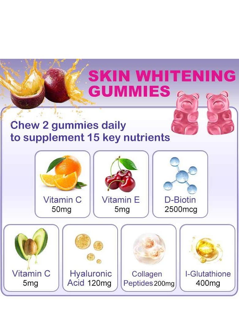 Wins Town - Skin Whitening Gummies With L-Glutathione & Collagen & Biotin Hydrated Youthful Skin Glow and Spots Fading Anti-Aging 60 Vegan Gummies - Image 1