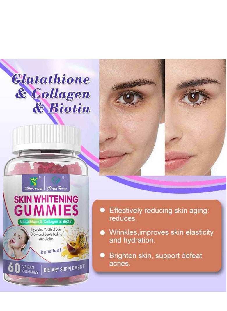Wins Town - Skin Whitening Gummies With L-Glutathione & Collagen & Biotin Hydrated Youthful Skin Glow and Spots Fading Anti-Aging 60 Vegan Gummies - Image 1