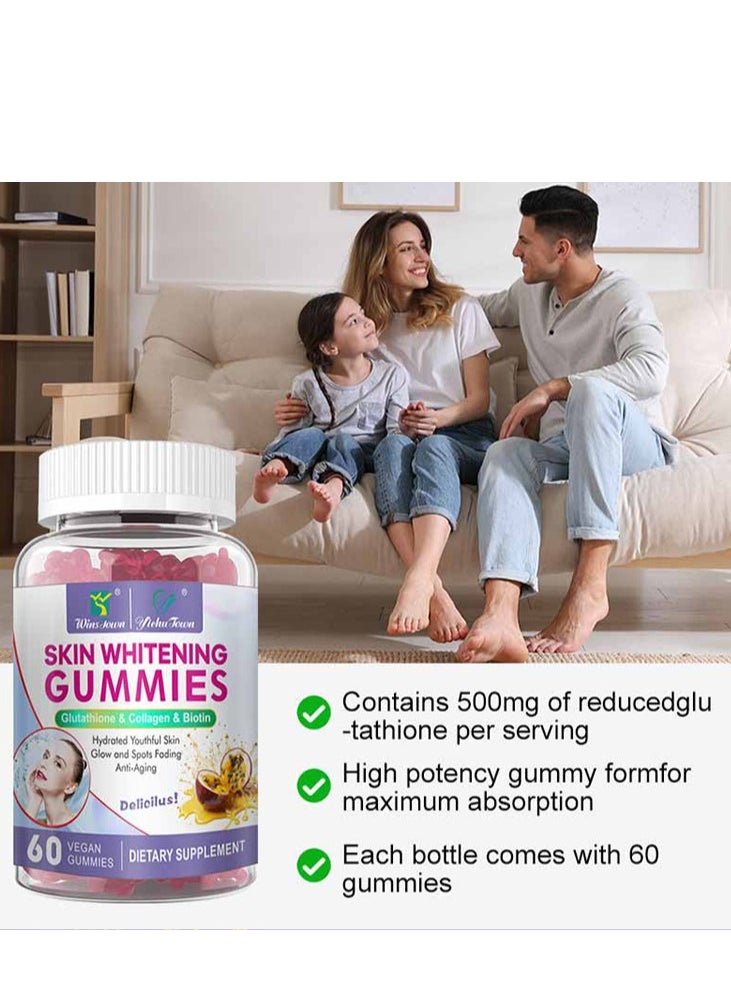 Wins Town - Skin Whitening Gummies With L-Glutathione & Collagen & Biotin Hydrated Youthful Skin Glow and Spots Fading Anti-Aging 60 Vegan Gummies - Image 1