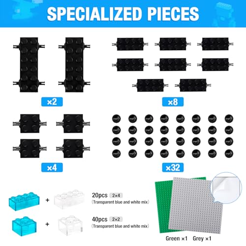 MANNIDOO 1600 Pieces Building Bricks Building Bulk Block with 2 Packs 24x24 Studs Sticky Plate and 46PCS Wheel Accessory Compatible with All Major Bricks Gfits for Kid 18 Shape16 Colo - Image 5