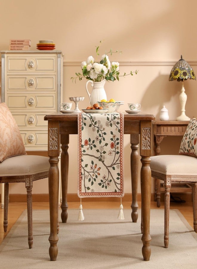 ISAENNE Designer Elegant Linen Table Runner 71 Inches, Farmhouse White and Orange Floral Pattern Table Runners for Dining Tables,Decoration for Kitchen,Parties,Thanksgiving,12"x71" - Image 3