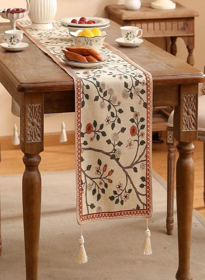 ISAENNE Designer Elegant Linen Table Runner 71 Inches, Farmhouse White and Orange Floral Pattern Table Runners for Dining Tables,Decoration for Kitchen,Parties,Thanksgiving,12"x71" - Image 2