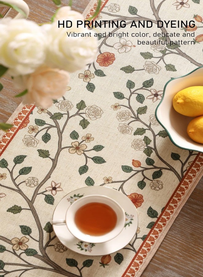 ISAENNE Designer Elegant Linen Table Runner 71 Inches, Farmhouse White and Orange Floral Pattern Table Runners for Dining Tables,Decoration for Kitchen,Parties,Thanksgiving,12"x71" - Image 4