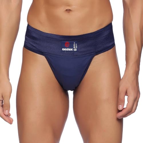 omtex Athletic Tokyo Cotton Stretchable Supporter Back Covered with Cup Pocket, Ideal for Workout and Sports Quick Dry Moisture Wicking Underwear Navy Blue - Medium - Image 1